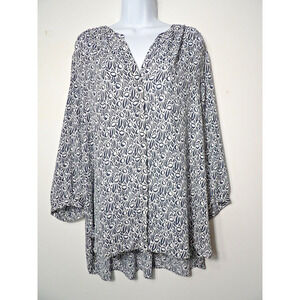 Grace The Perfect Fit Top Tunic 3X Geometric All Over Print Navy White Hidden Bu